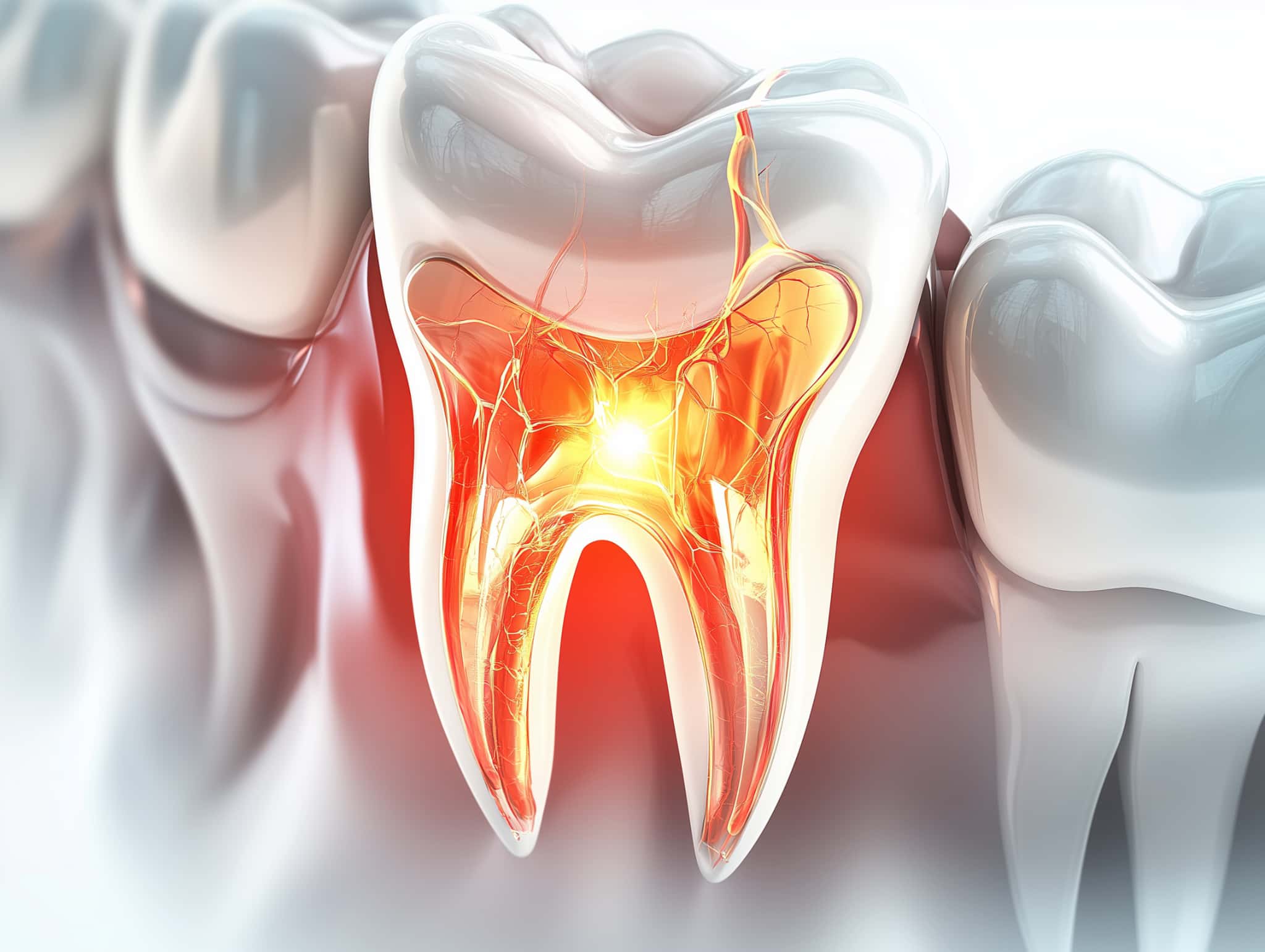 根管治療のやり直しの原因になる歯のひびと細菌感染のイメージ