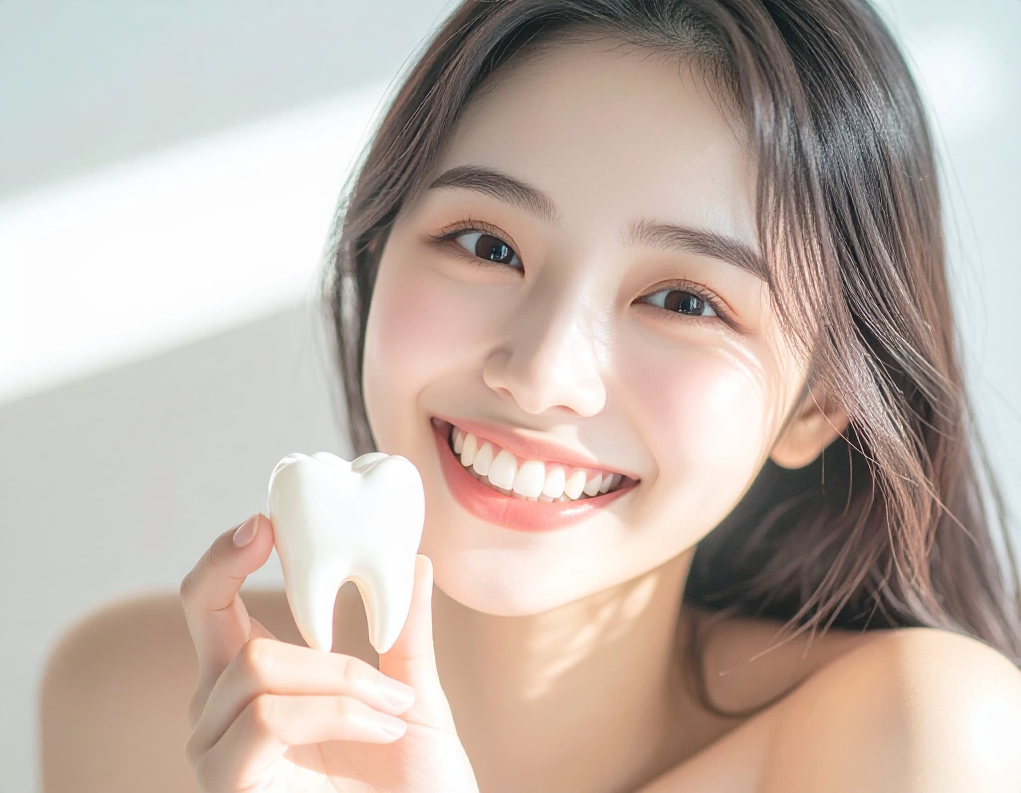 ホームホワイトニングで白い歯を手に入れる方法に満足している女性