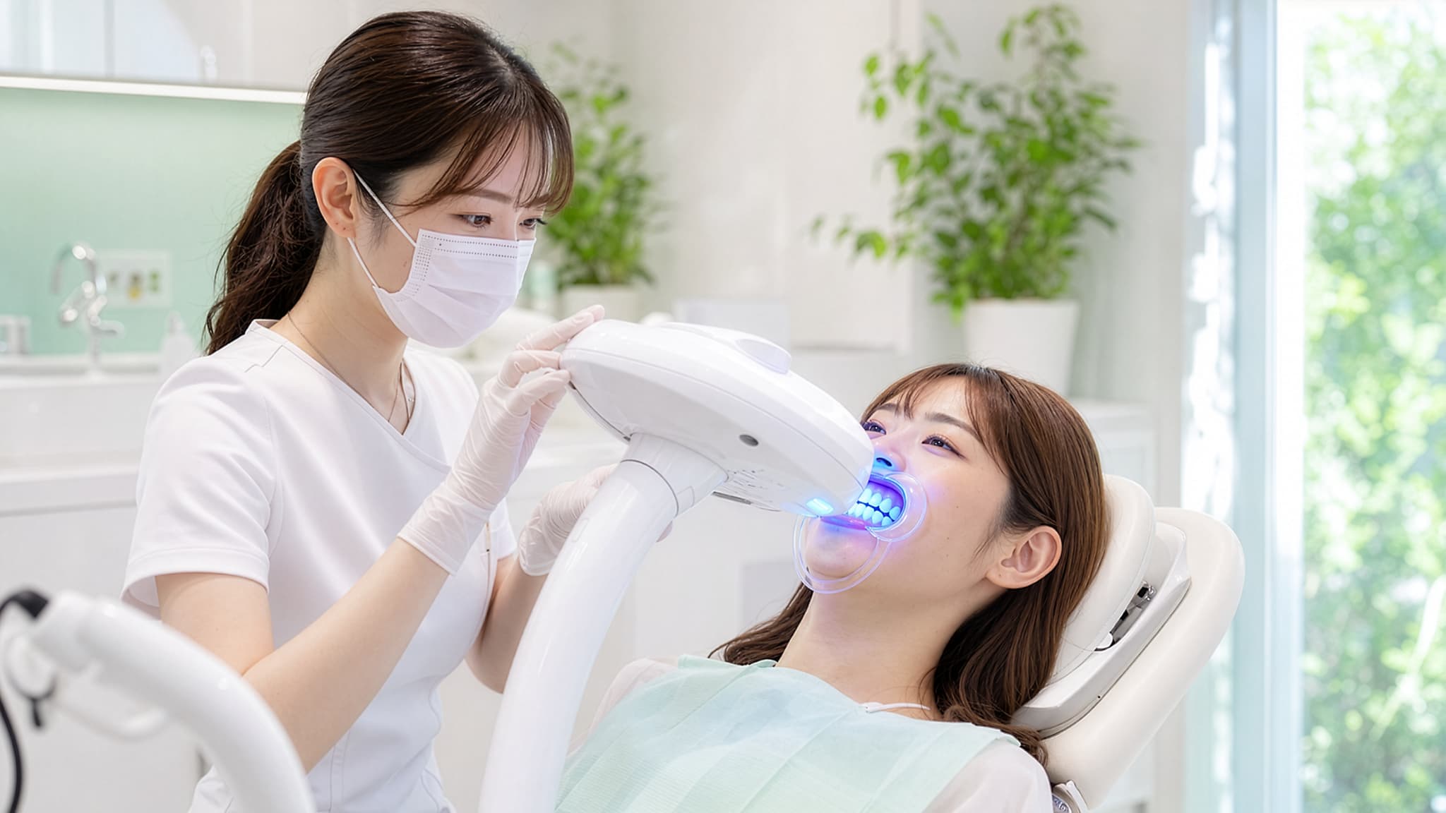 オフィスホワイトニングを受ける女性